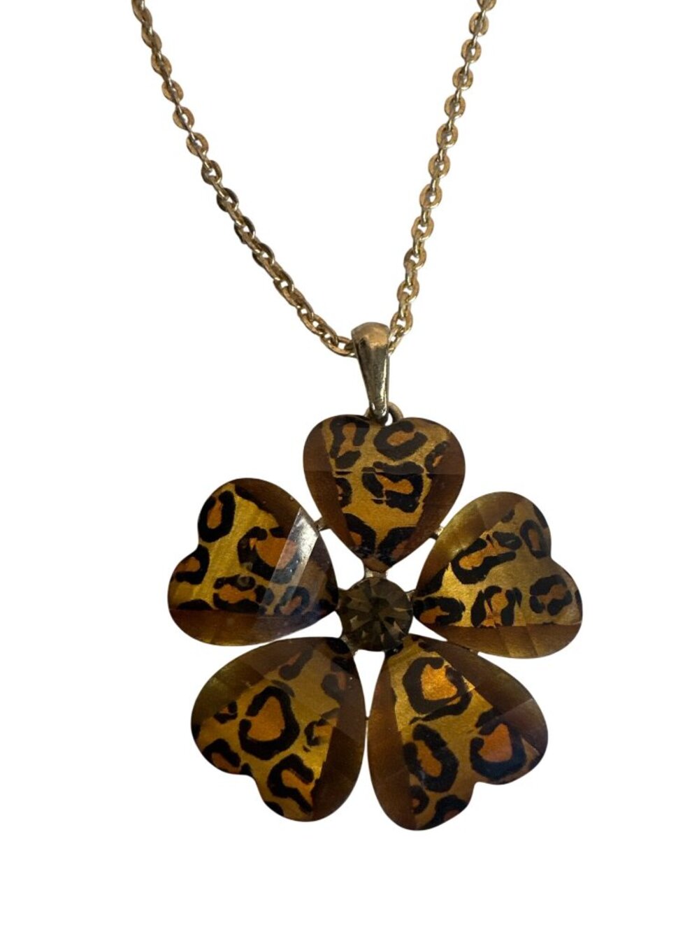Leopard Print Flower Pendant Necklace Gold Chain Statement Jewelry Y2K 90s